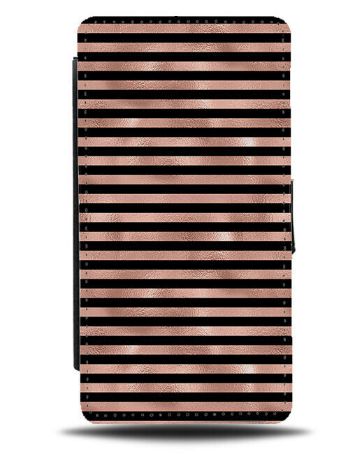 Dark Black and Rose Gold Striped Pattern Design Flip Wallet Case Patterned G043