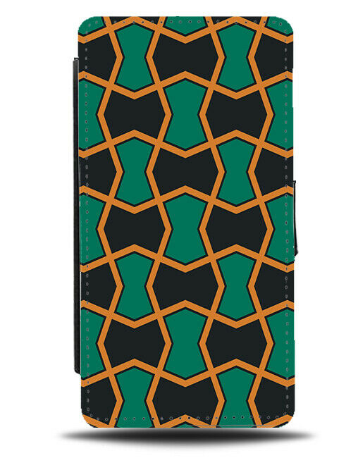 Green Black and Orange Wonky Chequered Flip Wallet Case Slanted Crooked H537