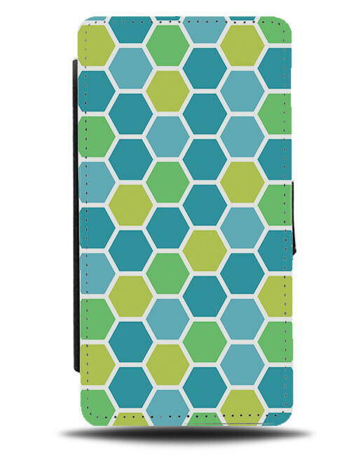 Green Shades Behive Shapes Flip Wallet Case Hexagons Outlines Turquoise G462