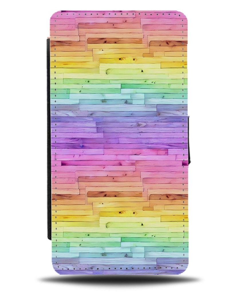 Rainbow Coloured Wooden Design Flip Wallet Case Flooring Print Colourful CD80