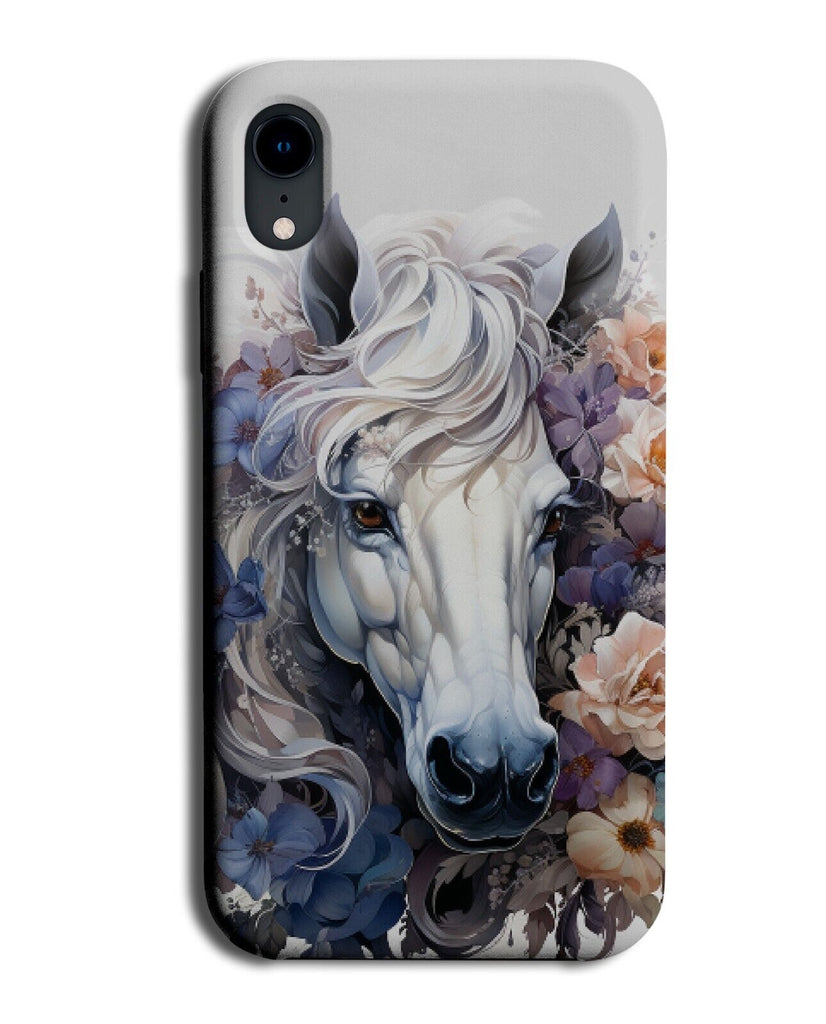 White Stallion Phone Case Cover Horse Horses Face Unicorn Floral Boho Roses CS85