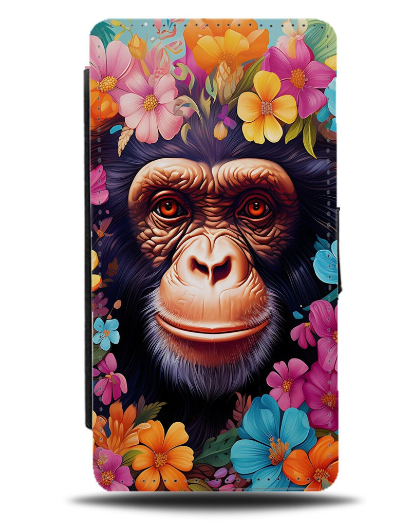 Floral Chimp Flip Wallet Case In Flowers Chimps Face Head Monkey Ape Apes DC64