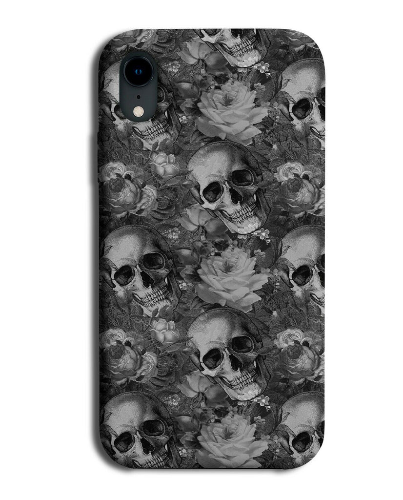 Dark Grey and Black Skulls and Flowers Phone Case Cover Floral Skull Roses G053