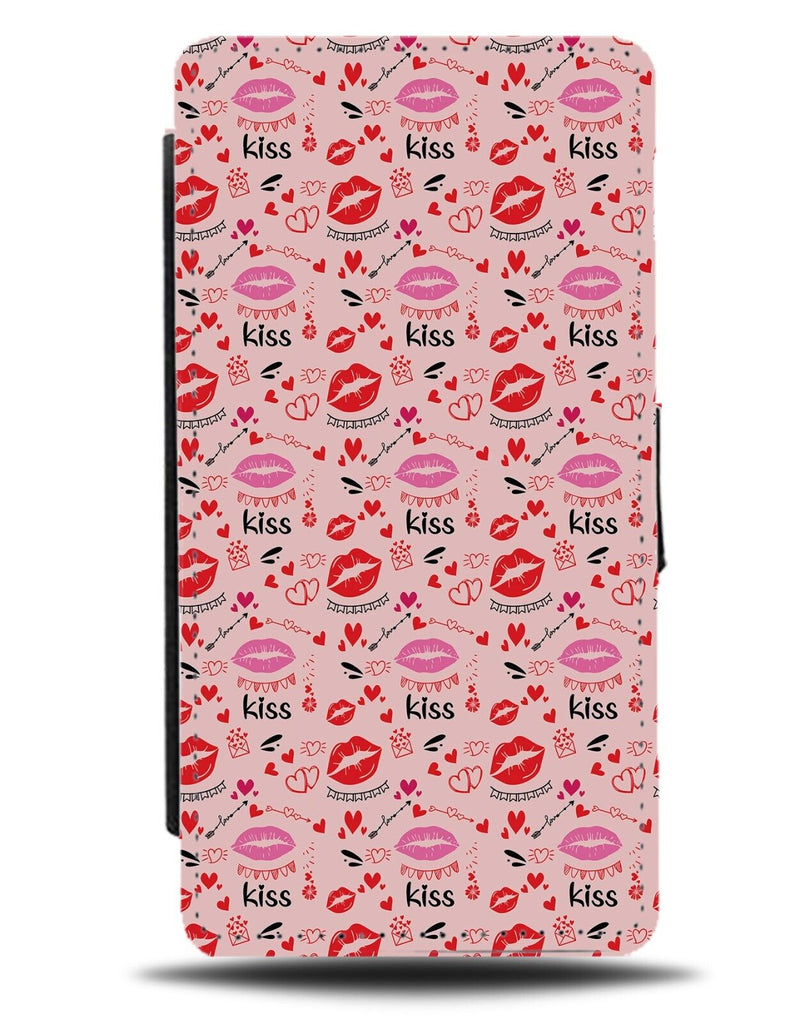 Pink Lipstick Pattern Flip Wallet Case Kiss Kisses Lips Lip Stain Marks CL50