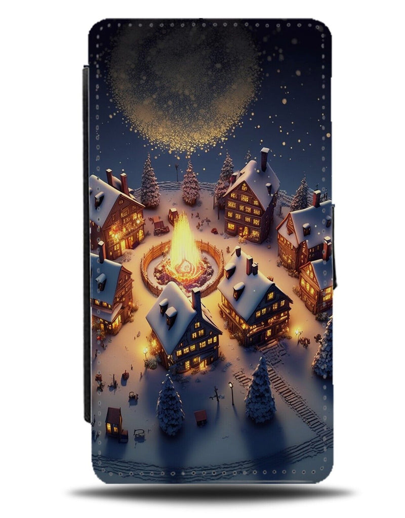 Christmas Village Flip Wallet Case Snowing Snowy Victorian Winter Snow CW03