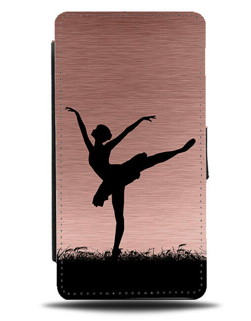Ballet Silhouette Flip Cover Wallet Phone Case Ballerina Dancer Rose Gold i668