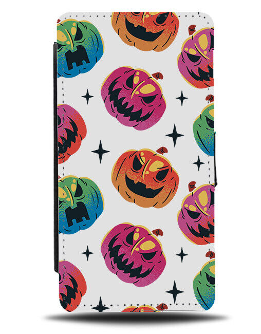 Multicoloured Rainbow Halloween Flip Wallet Case Pumpkin Colours Children's N666