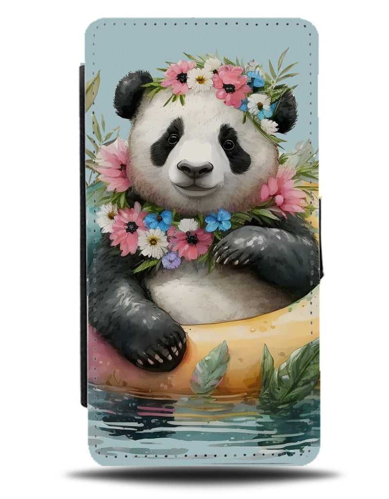 Panda Swimming Flip Wallet Case Pool Pandas Novelty Flower Crown Floral AH79