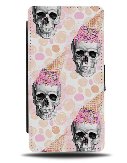 Large Womens Gothic Skull Face Flip Wallet Case ice Cream Cone Cones Skulls F823