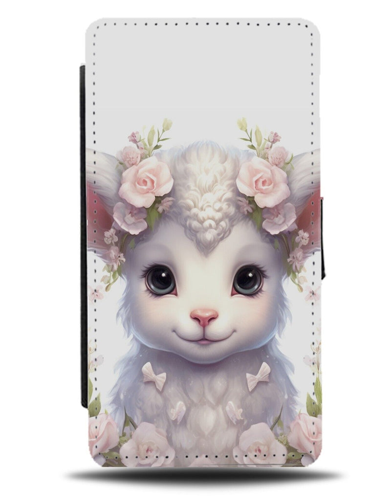 Floral White Lamb Flip Wallet Case Lambs Sheep Flower Crown Spring Cute CJ80