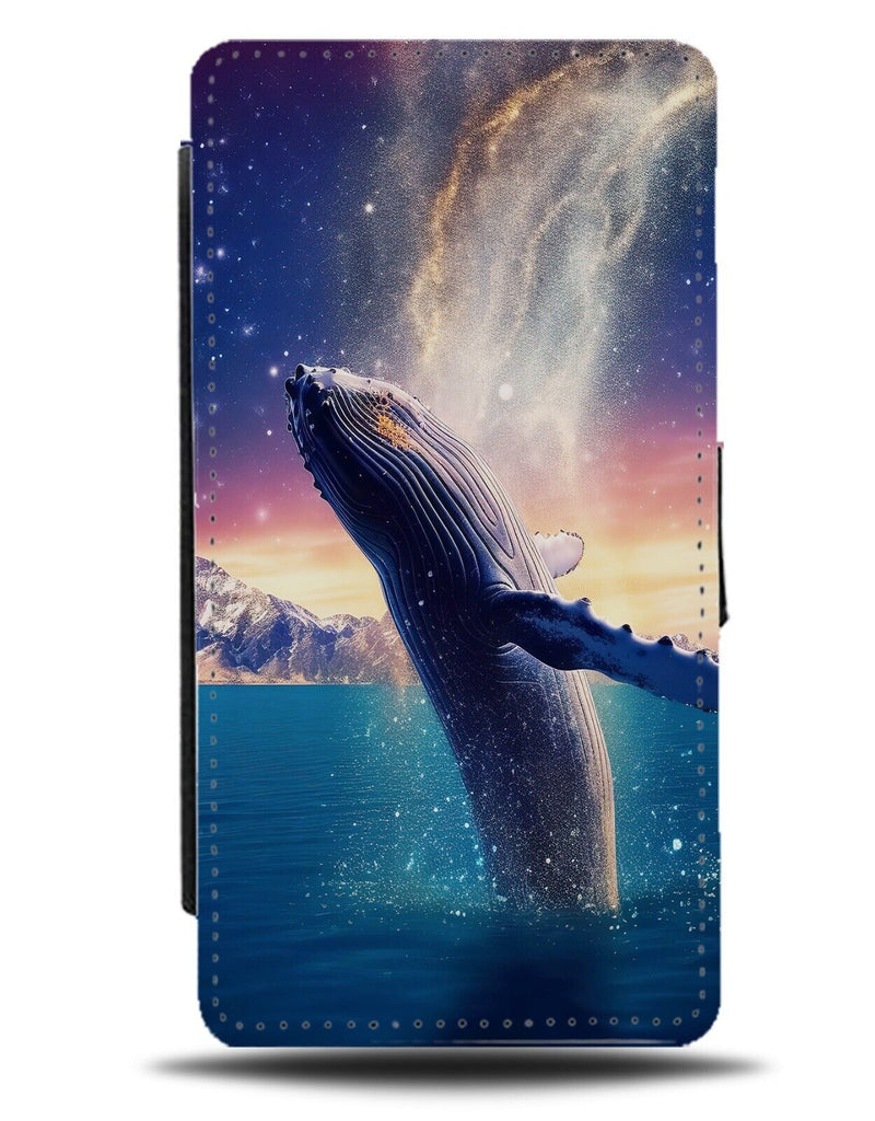 Amazing Jumping Whale Out Of Water In Space Flip Wallet Case Stars Night DG84
