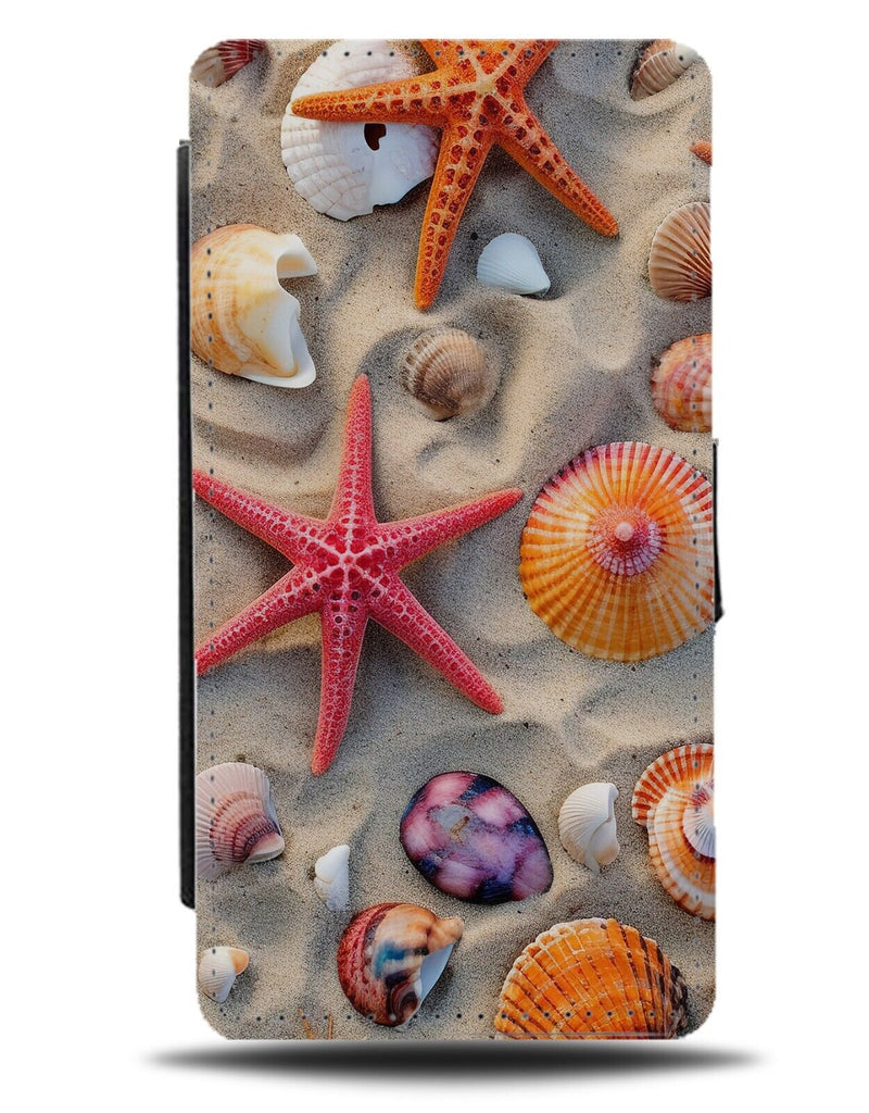 Sandy Beach Flip Wallet Case Seashell Shells Starfish Star Fish Seashells DD48