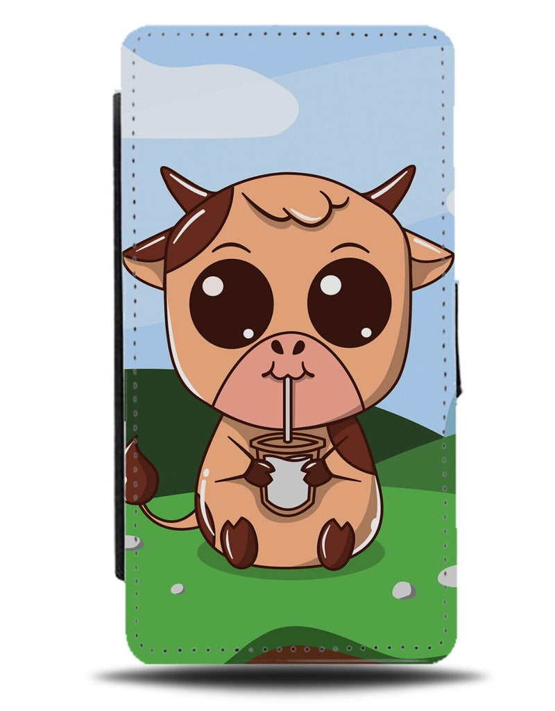 Funny Cow Drinking Milk Flip Wallet Case Cows Cartoon Farm Animal Kids AG57