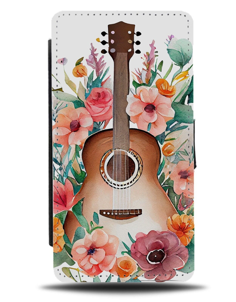 Floral Guitar Flip Wallet Case Guitarist Acoustic Flower Flowers Watercolor AZ74