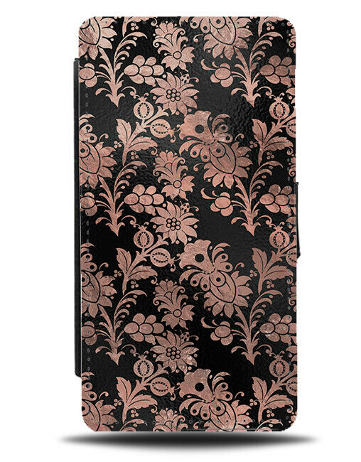 Vintage Floral Rose Gold Print Flip Wallet Case Flowers Stencilling G023