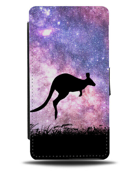 Kangaroo Silhouette Flip Cover Wallet Phone Case Kangaroos Space Stars Roo i181