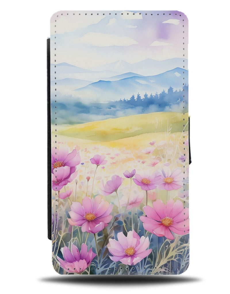 Cosmos Flower Meadow Flip Wallet Case Pink Flowers Field Countryside Grass CB19