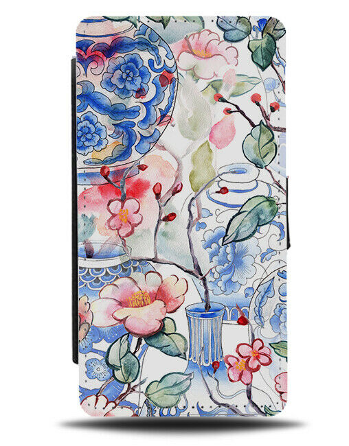 Watercolour Chinese Vase Flip Wallet Case Flowers Vases Oil Painting Print G160
