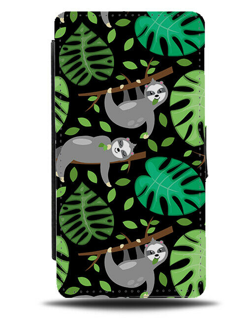 Chilling Sloths Flip Wallet Case Palm Tree Leaves Cartoon Leaf Shapes G128