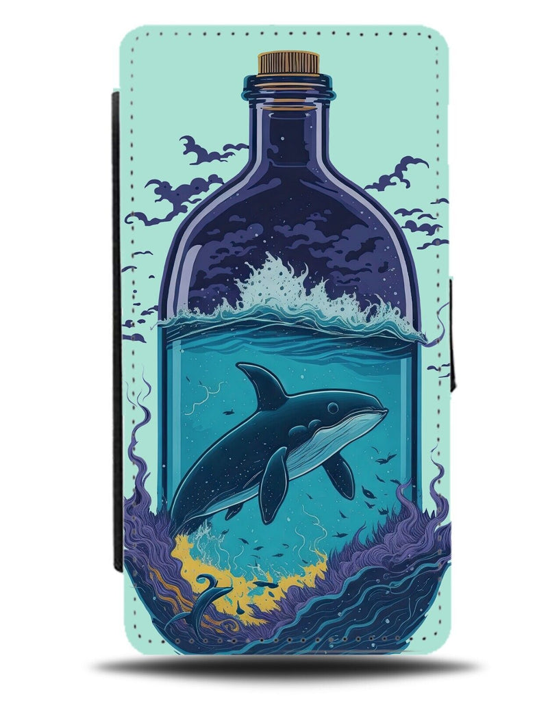 Blue Whale In A Bottle Design Flip Wallet Case Whales Orca Orcas Wish Ocean CX63