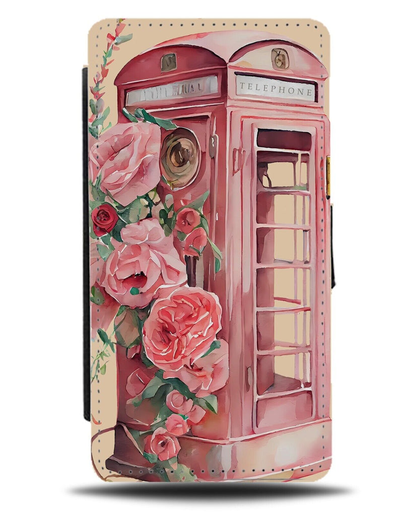 Pink Telephone Box Flip Wallet Case Vintage London Retro Classic Girls Girl CZ31
