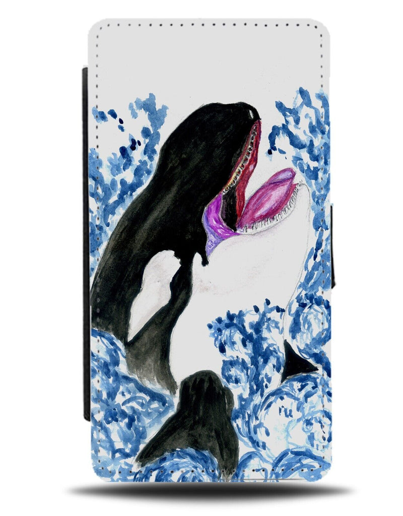 Killer Whale Artwork Flip Wallet Case Orcas Head Face Out Of Water Funny BG09