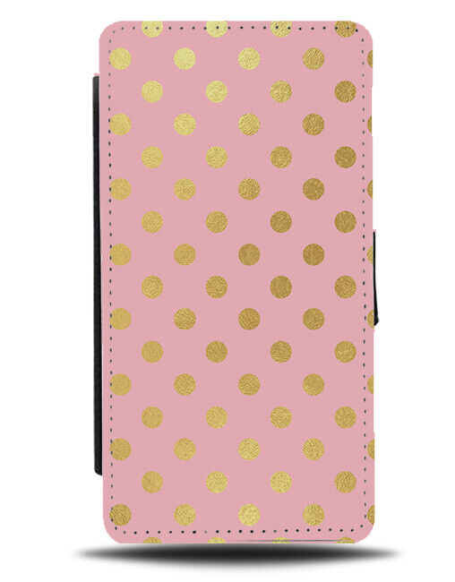 Pink Flip Wallet Case With Golden Polka Dots Pattern Design Gold Pale Baby AA41