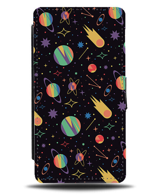 Colourful Flip Wallet Case Pride Rainbow Planets Sketch LGBT Space Stars N579
