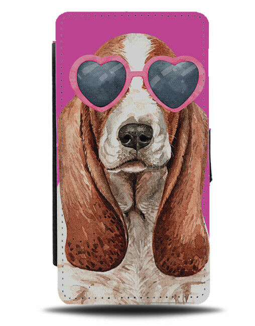 Basset Hound Flip Wallet Phone Case Dog Dogs Love Heart Sunglasses Funny K484