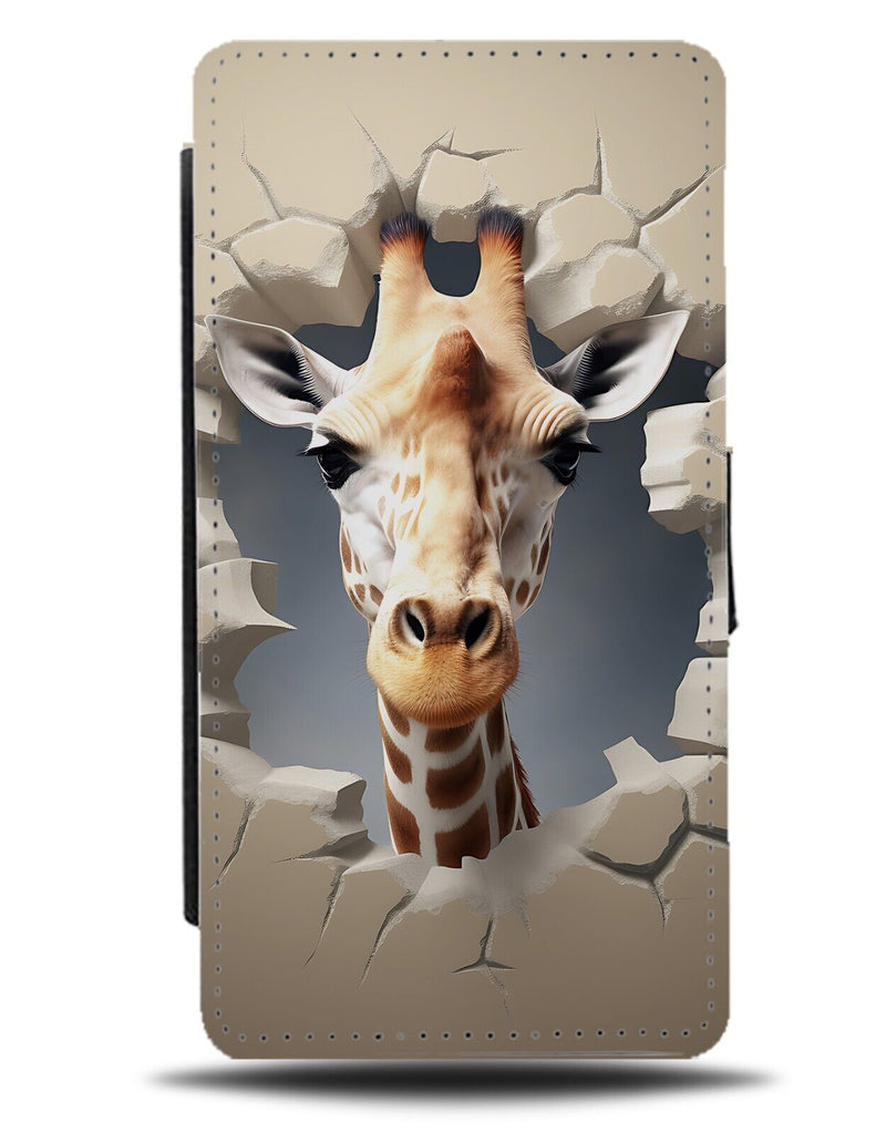 Funny Giraffe Head Through Flip Wallet Case Giraffes Novelty Wall 3D Animal CV85