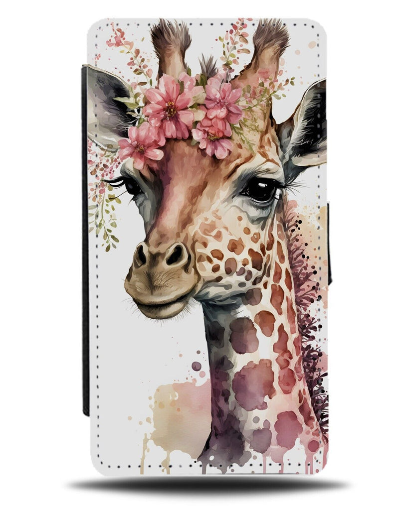 Girrafe In Flower Crown Flip Wallet Case Floral Boho Watercolour Girrafe BD13