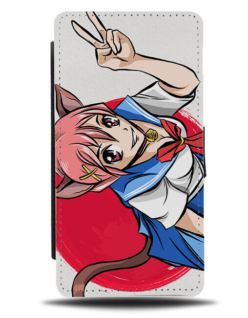 Anime Cat Girl Cosplay Cartoon Flip Wallet Case Asian Japanese Kitten Ears E652