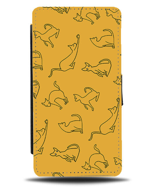 Yellow Sketched Cat Outlines Shapes Flip Wallet Case Silhouettes Cats K772