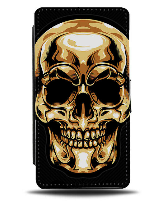 Golden Skull Design Flip Phone Case Cover Wallet Gold Skulls Face Skeleton C259