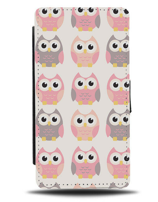 Children's Night Time Pink Owls Flip Wallet Case Face Faces Owl Bird F027