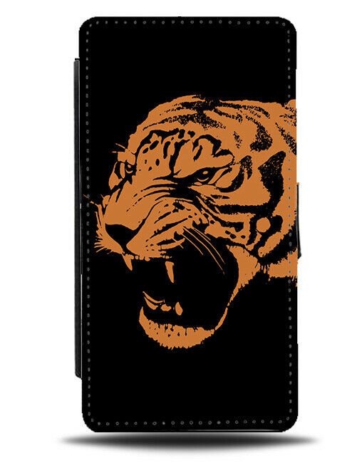 Black & Orange Tiger Face Flip Cover Wallet Phone Case Tigers Picture si542