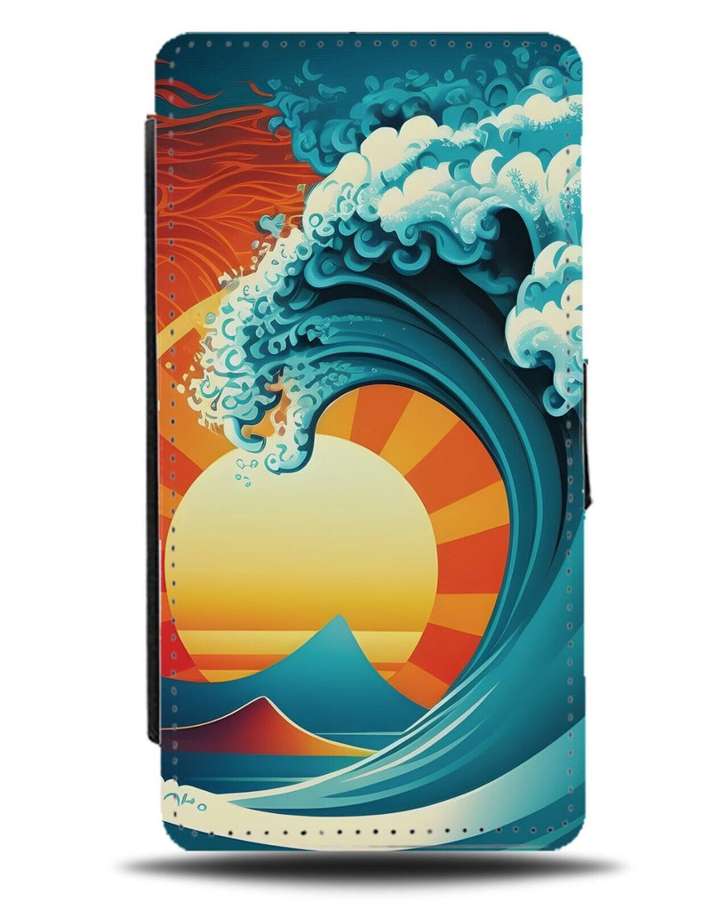 Rising Sun Japanese Wave Colours Flip Wallet Case Waves Tidal Surfing Sun BB38