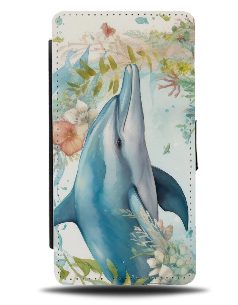 Watercolour Dolphins Flowers Flip Wallet Case Floral Dolphin Oil Painting BD49