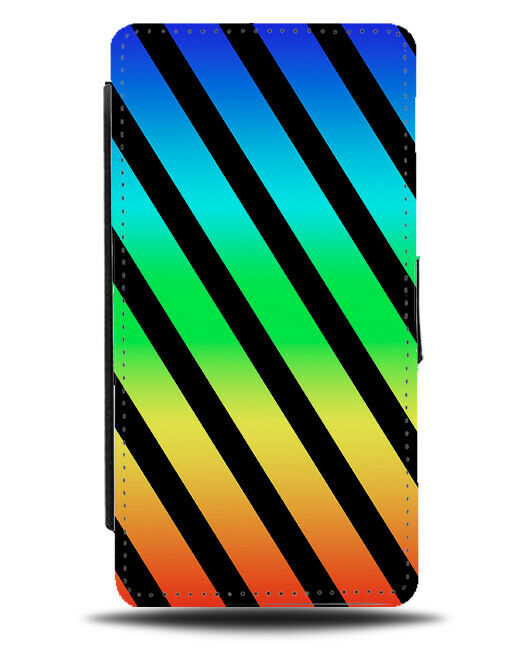 Rainbow and Black Striped Flip Cover Wallet Phone Case Stripes Colourful i864