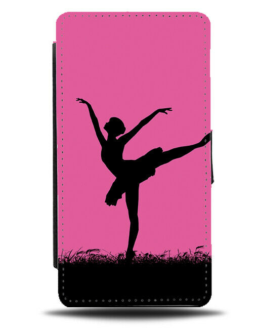 Ballet Silhouette Flip Cover Wallet Phone Case Ballerina Hot Pink Colour i606