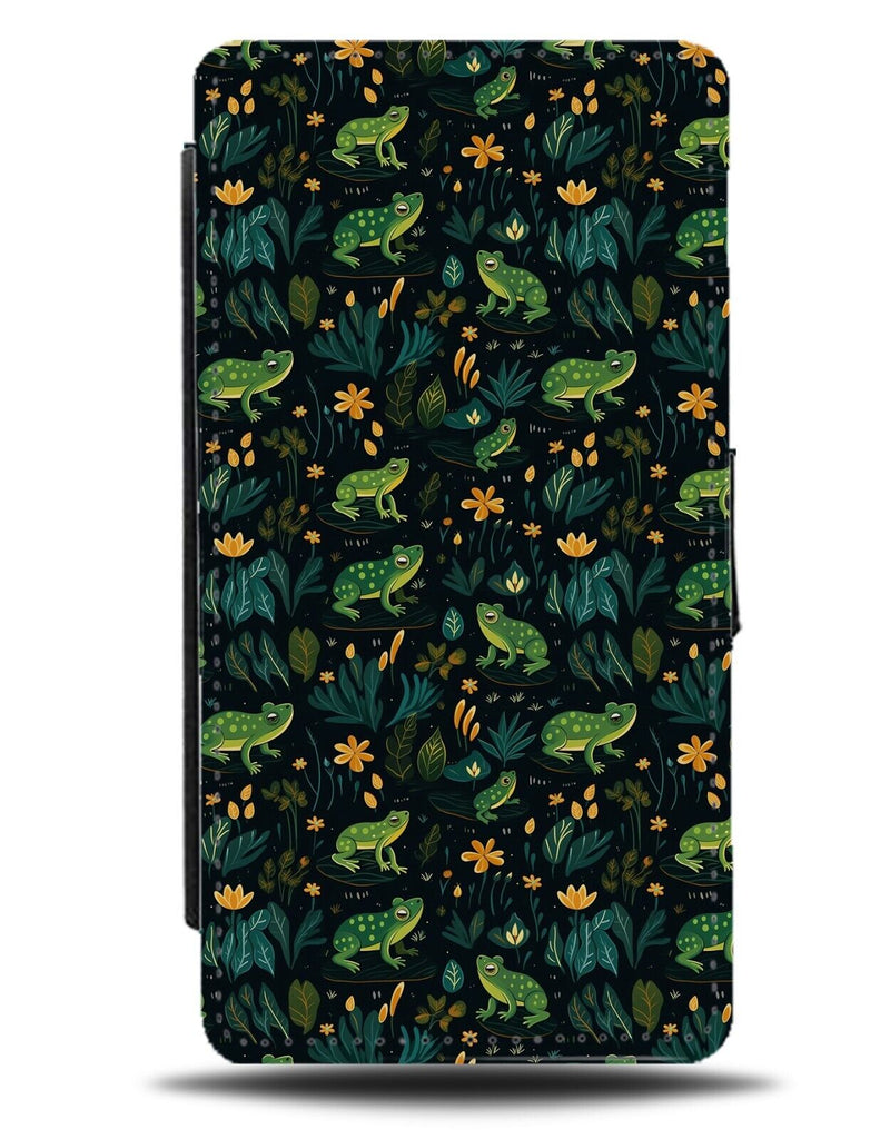Frogs In The Jungle Pattern Flip Wallet Case Frog Leaves Forrest Froggy CG37