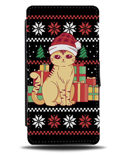 Ugly Sweater Christmas Cat Design Flip Wallet Case Jumper Print Picture N915