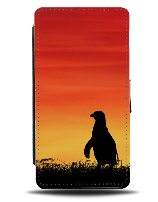 Penguin Silhouette Flip Cover Wallet Phone Case Penguins Sunset Sunrise i250