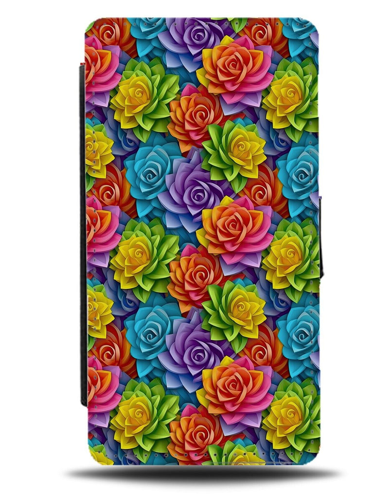 Multicolour Different Coloured Flowers Flip Wallet Case Rainbow Vibrant Fun CK99