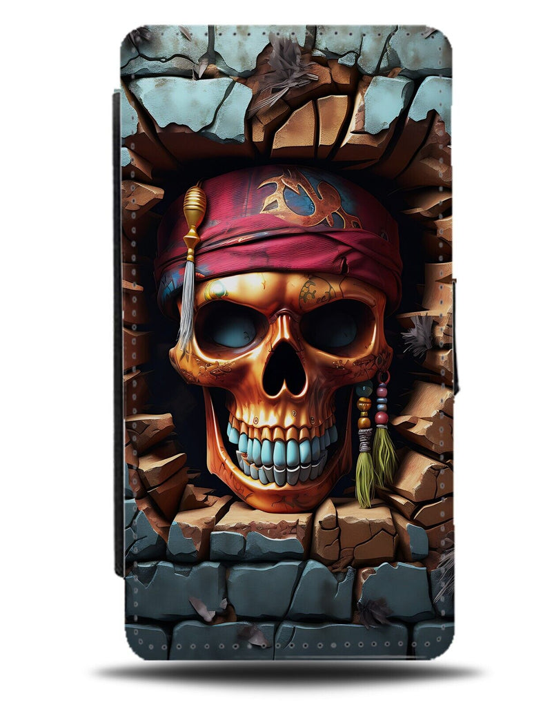 Pirates Skull Cracked Wall Flip Wallet Case Skulls Head Novelty Pirate Face DD40