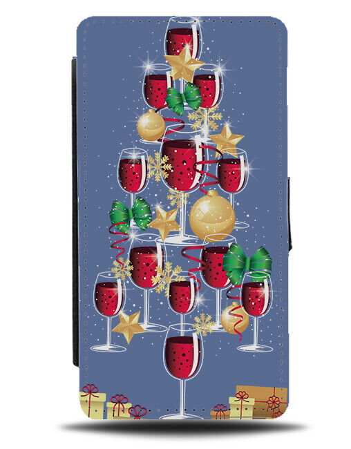 Christmas Wine Glass Tree Flip Wallet Case Tree Tower Red White Funny Girls N801