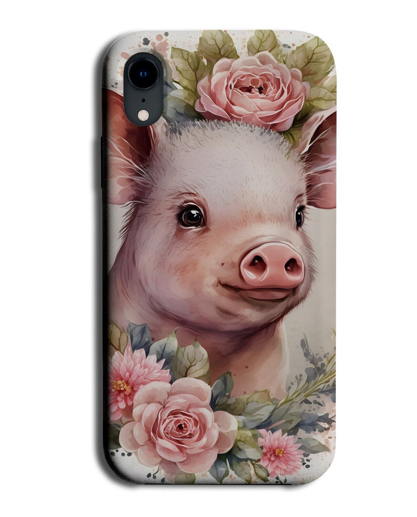 Pig In Flower Crown Phone Case Cover Floral Boho Watercolour Piglet Pigs BD11