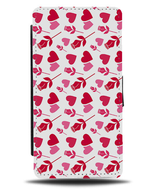 Roses and Love Hearts Flip Wallet Case Loves Heart Rose Flowers Stems K863