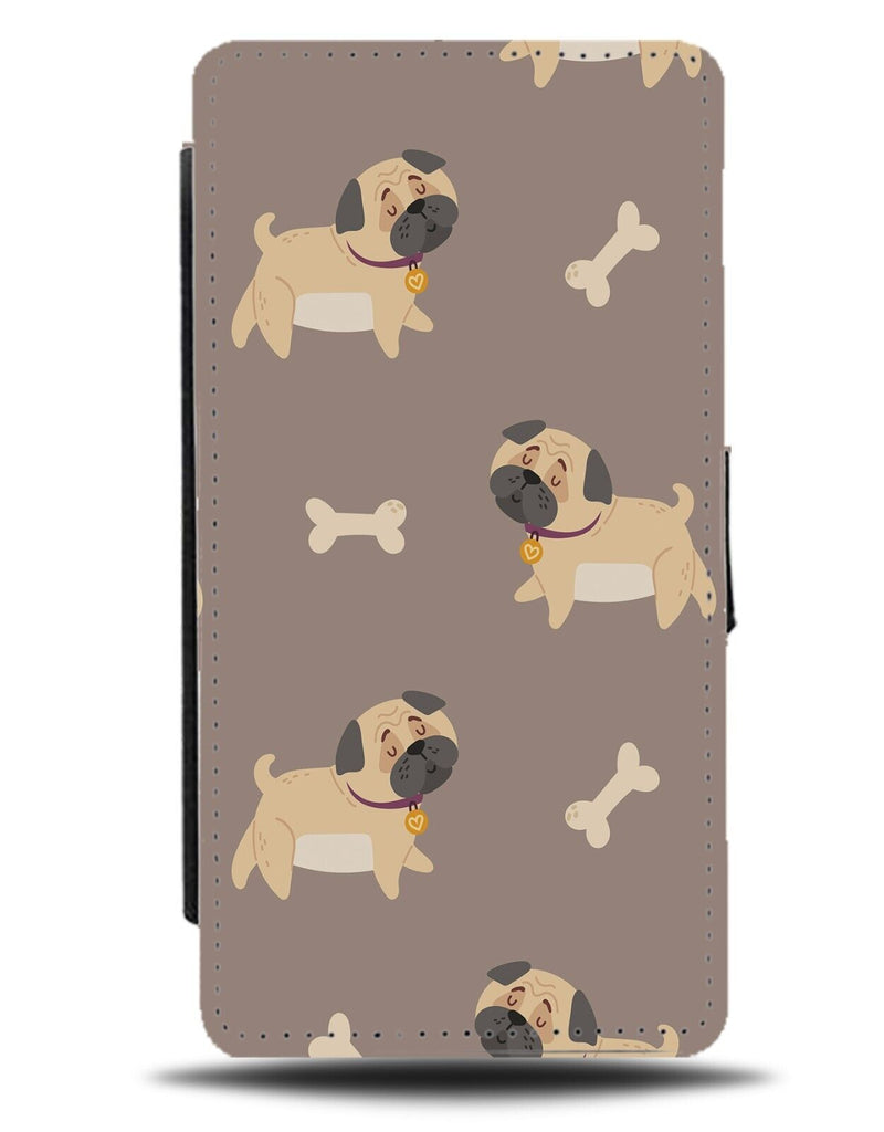 Cartoon Pug Dogs Flip Wallet Case Dog Pugs Pet Bones Bone Breed Funny Gift CK40