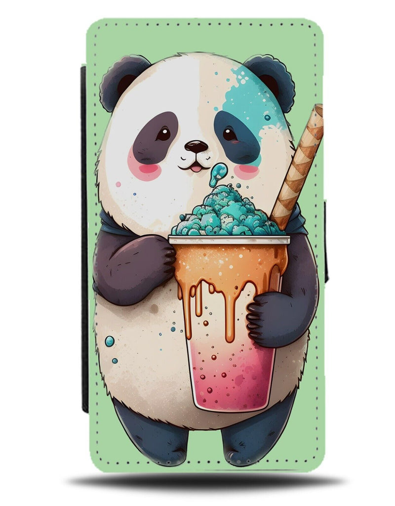 Funny Panda In Milkshake Flip Wallet Case Milkshakes Cup Pandas Ice Cream AB11